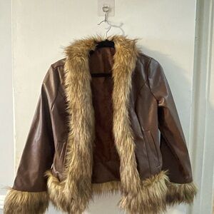 Brown Faux Fur Trimmed Jacket